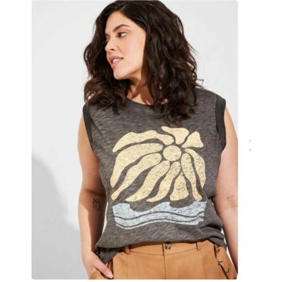 Torrid Classic Fit flower Graphic Tank teeTop  Cotton Size 3x plus black slub - Picture 1 of 12